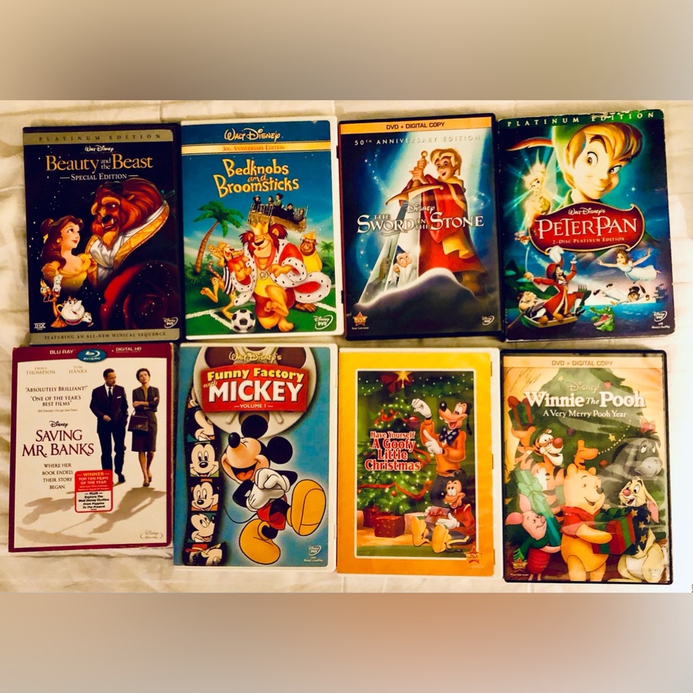 Disney 7 DVD’s / 1 BluRay Lot (8 Total)- Peter Pan, Beauty and the Beast & More